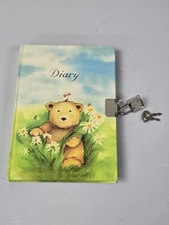 Vintage Diary Unused With Lock And Key Notebook Bear Flowers 80s 90s As Is