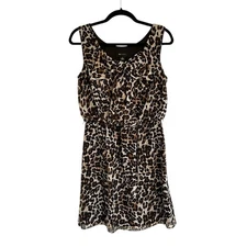 AB Studio Leopard Print FitnFlare Dress Small Elastic Waist No Belt