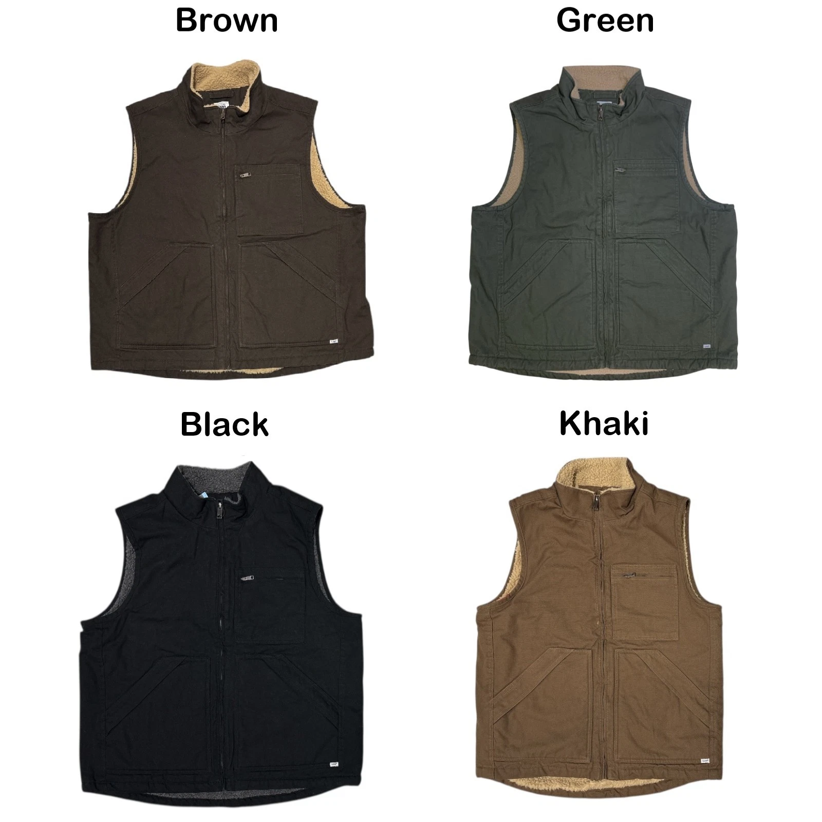 Lee Men's Faux Sherpa Lined Full Zip Canvas Workwear Vest w/ Pockets