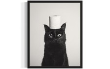 Black Cat Funny Bathroom Wall Art Print Poster, Dog Pet Lover Picture Paintin...