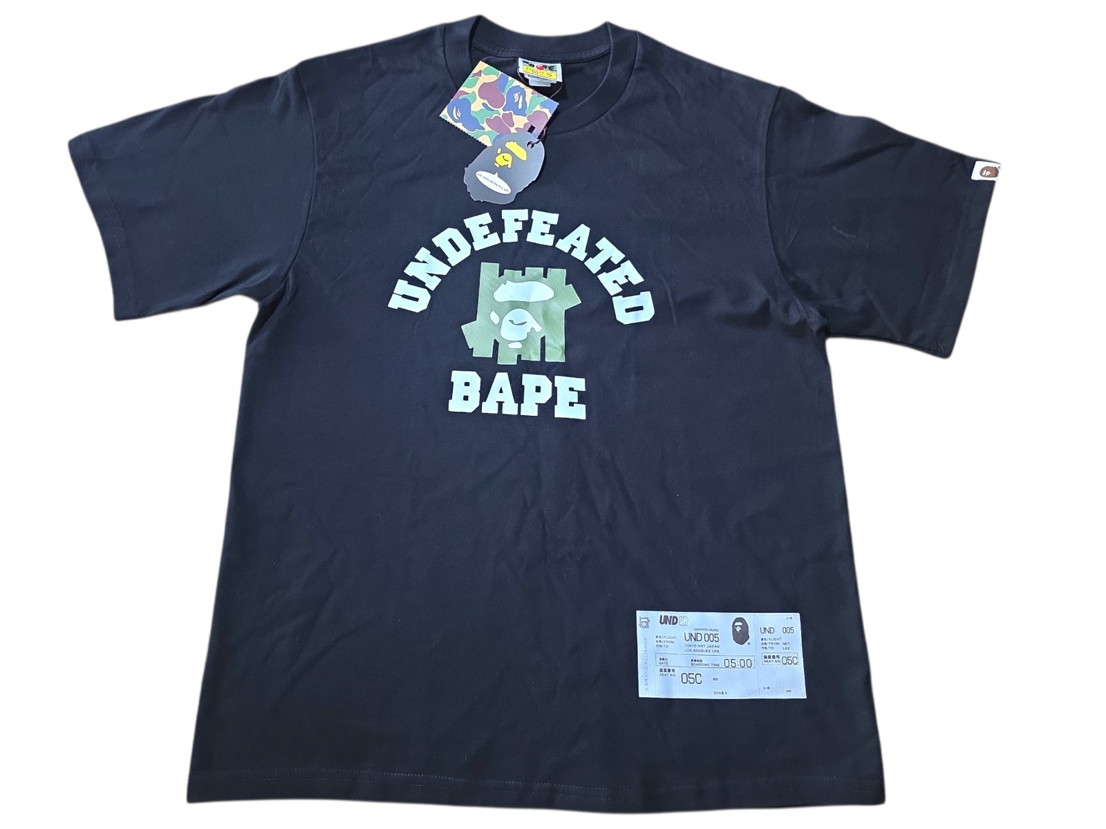 A BATHING APE X UNDEFEATED BLACK 100% COTTON T-SHIRT ‘UNDEFEATED APE’ SIZE S