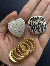 Vintage Scarf Slide Clip LOT of 3 Gold Silver Tone Modern Heart Square AK
