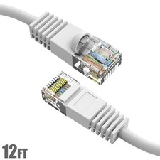 12Ft Cat5E Network LAN Ethernet Modem Molded Snagless Patch Booted Cable White