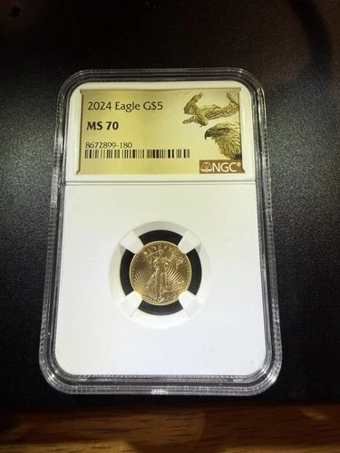 2024 1/10 Oz Gold Eagle $5 NGC MS70 Perfect Grade .999 Fine Gold