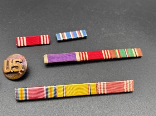 World War 2? U.S. Military Ribbon Bars & U.s Collar Pin Brass Set Of 5