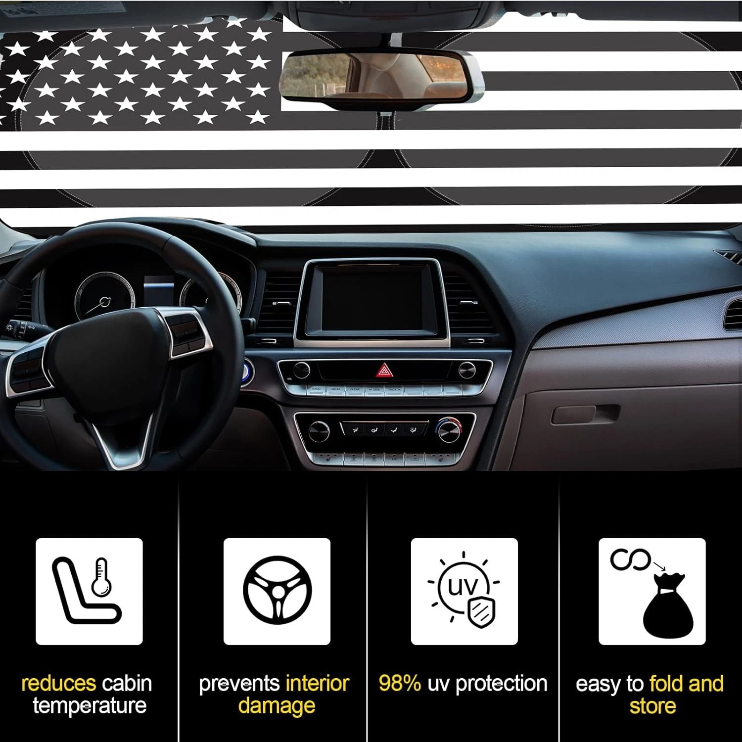 Windscreen Sunshade Foldable Car Front Window Sunshade (Flag Design)