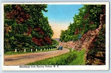 c1942 New York NY Vintage Postcard Greetings From Spring Valley Road Car Posted