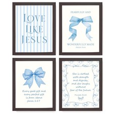 Coquette Blue Bow Jesus Wall Art Decor Posters, Light Blue Bow Room Bedroom B...