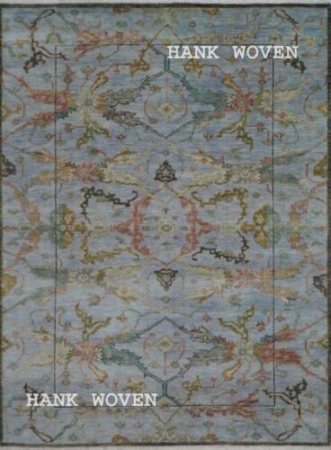 Handmade 9x12 ft Muted Blue Contemporary Oriental Oushak Wool Rug | Customizable
