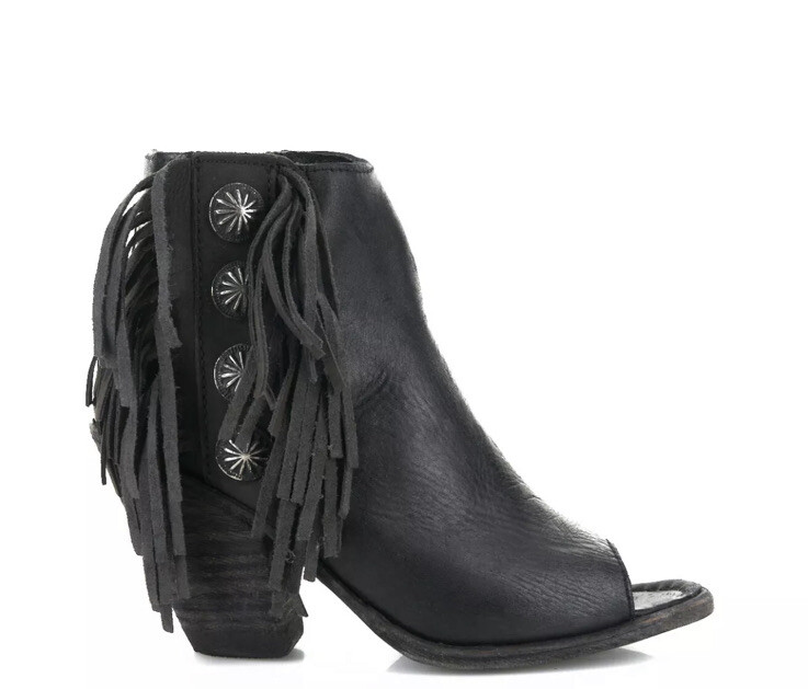 LB712807 Women's Liberty Black Open Toe Black Fringe Bootie Size 9 Handmade RARE