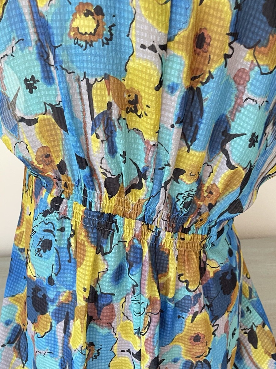 lane bryant short dresses Lane Bryant Mini Dress Womens 14/16 XL Plus Blue Gold Floral Smocked Short  SL