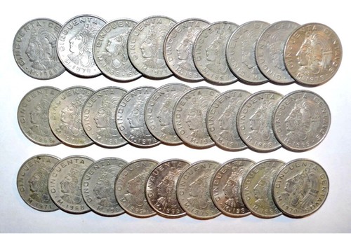 MEXICO lot C CINCUENTA CENTAVOS vintage 50 world Mexican 27 COINS Headdress