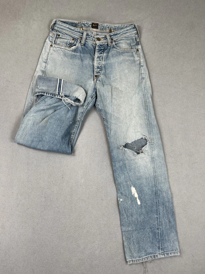 Pantalones de mezclilla Lee Rider vintage con hebilla y ribete trasero para hombre se adapta a 30x30 aplastados destruidos Foto 2 de 4