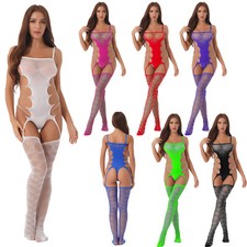 Women's Transparent Bodysuit Cutout Pantyhose Leotard Teddy Sheer Mesh Sleepwear