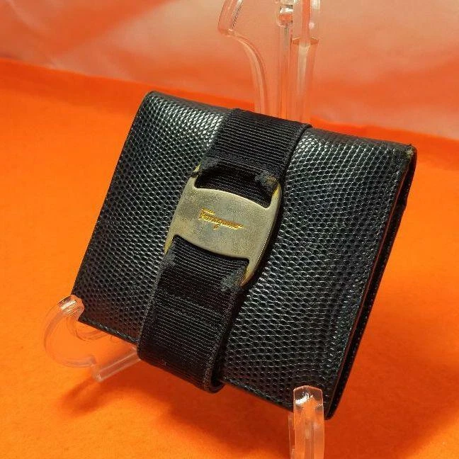 Auth used Salvatore Ferragamo Navy blue Folded wallet vara Purse