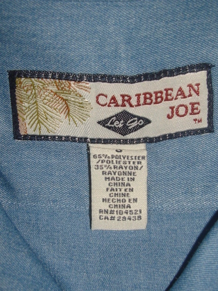  CARIBBEAN JOE BLUE EMBROIDERED "BEACH PARTY" POLY/RAYON S/S HAWAIIAN SHIRT SZ S - Image 4 of 4