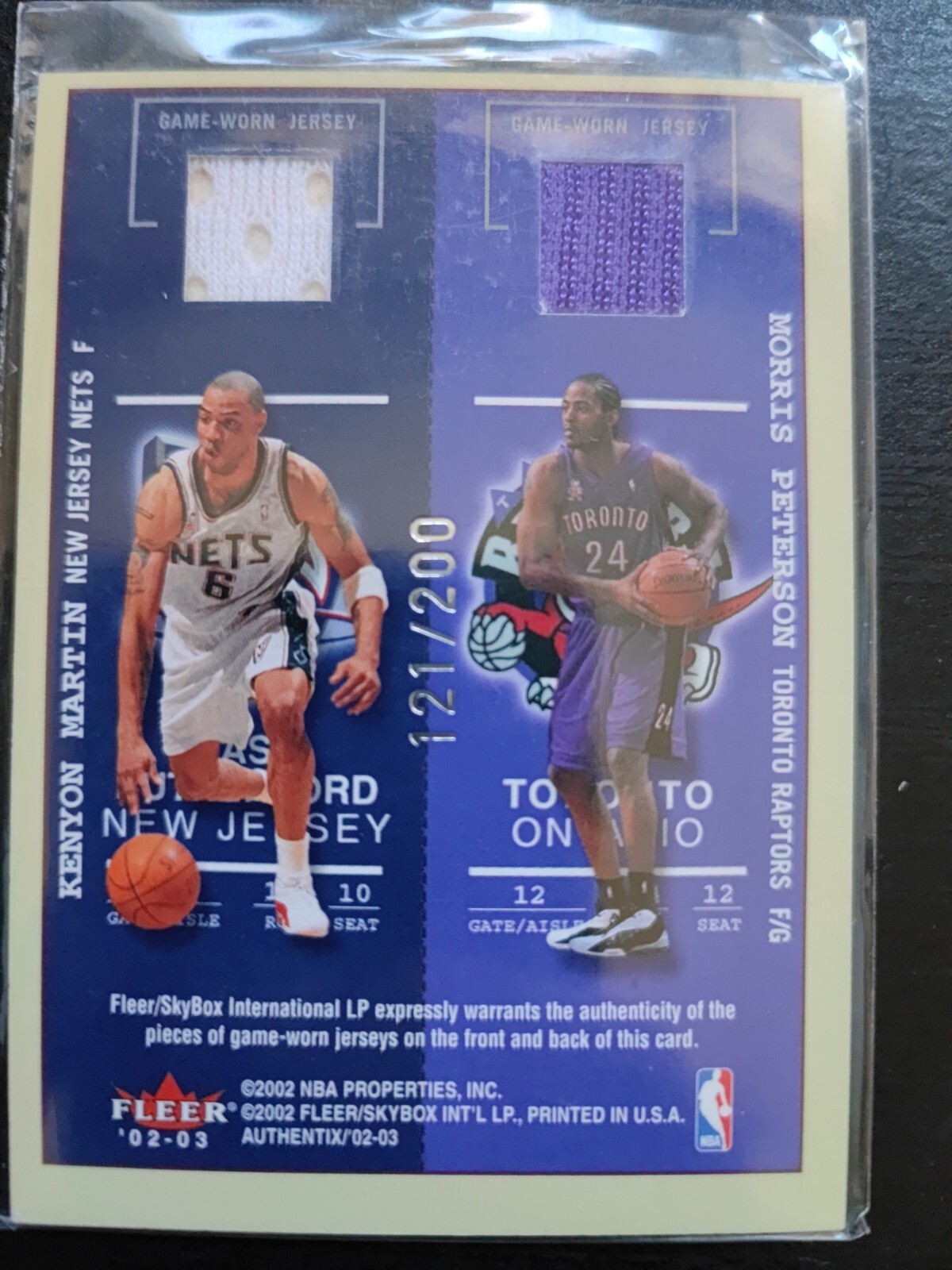 Vince Carter / E. Brand / K. Martin / M. Peterson /200 2002-03 Fleer Authentic - Bild 2 von 2