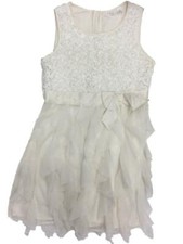 Girls Cream White Tulle Rose  Ruffle Formal Party Flower Girl Easter Dress
