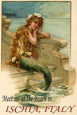 Little Mermaid Meet Me At The Beach Ischia Italy Vintage Poster Repro FREE S/H