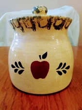 Vintage Stoneware Canister Red Apple Now-and-Then Englewood Ohio Country folk