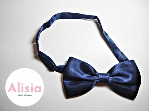 Papillon da uomo in raso blu elegante per cerimonia misura regolabile - Foto 3 di 4