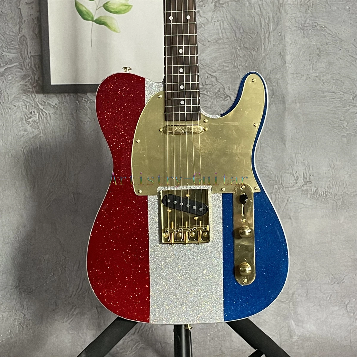 Factory Red White Blue Electric Guitar Telecaster Buck Owens Dot Inlay 6 Strings