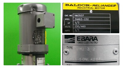 Ebara vertical booster pump EVMU3-2F0050T3S multistage 316L 1.25'' 1/2hp 18gpm