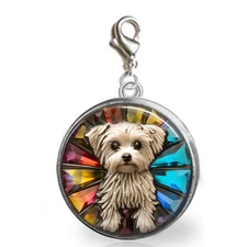 Maltese Puppy Dog Clip On Purse Bracelet Charm Maltese Mom Furbaby Gift Charm