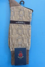 PUNTO ITALY DRESS SOCKS FINE EGYPTIAN COTTON 10-13 DARK BROWN/GOLD GEOMETRIC