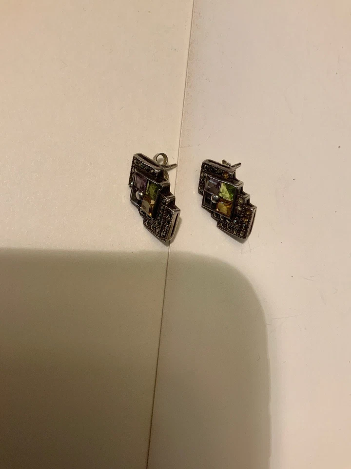 Pendientes vintage de plata de ley con piedras de color marcasita Foto 3 de 4