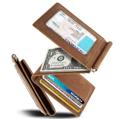 Slim Trifold Wallets For Men With Removable Money Clip RFID Card