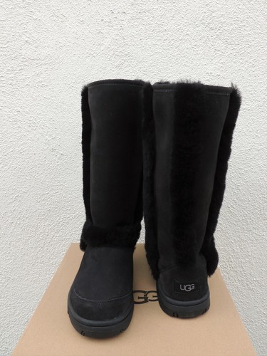 UGG BLACK SUNBURST TALL SUEDE/ SHEEPSKIN WINTER BOOTS, WOMEN US 6/ EUR 37 ~NEW - Picture 5 of 6