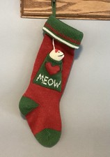 Christmas Stocking Kitty Cat Meow Mouse Pocket Red Green White Holiday Decor