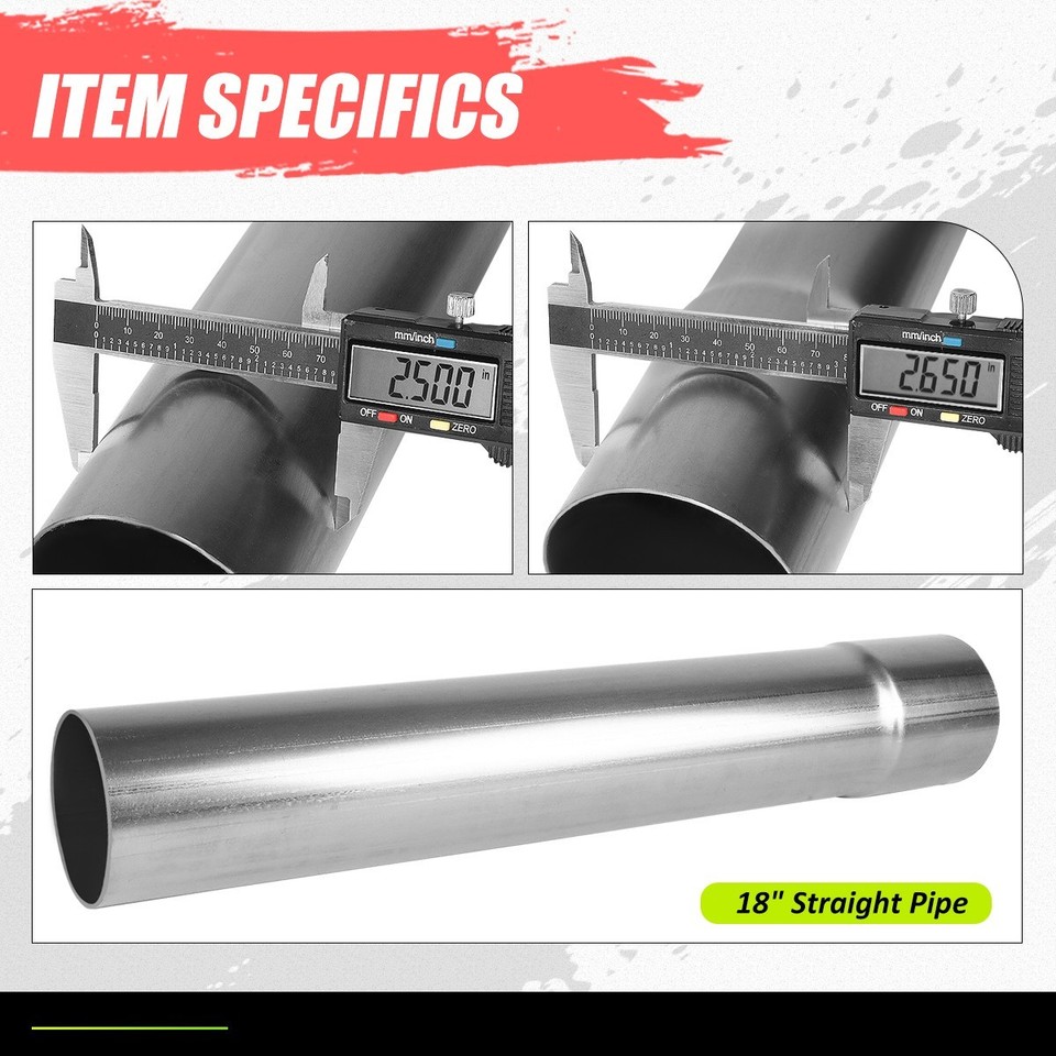 Top Street King 2.5" OD Polished Stainless Steel Straight Exhaust Pipe – 18" Long, 18-Gauge