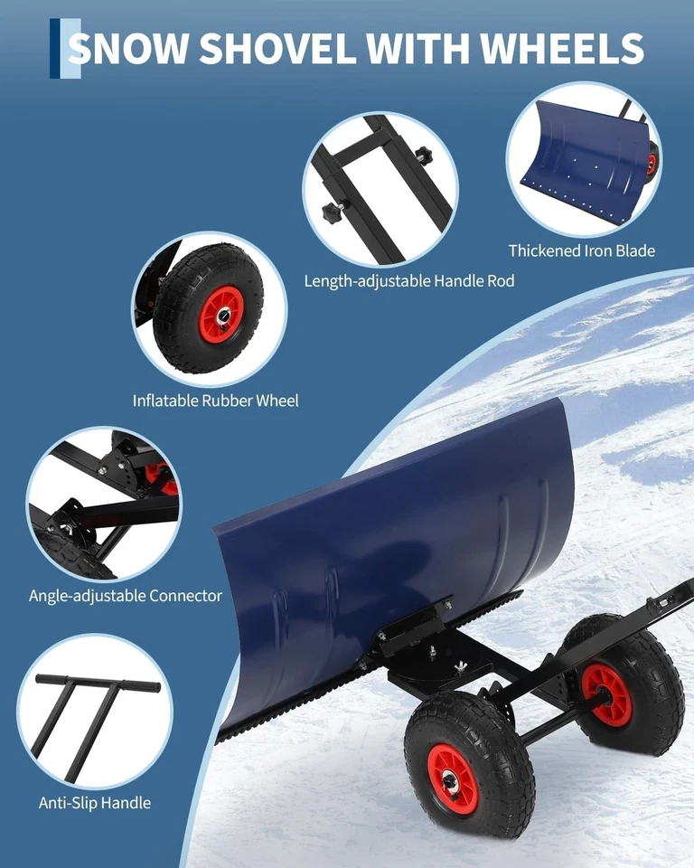 Extra-Large Snow Pusher Shovel With 5 Adjustable Blade Positions Anti-Skid Wheel - Image 3 of 4