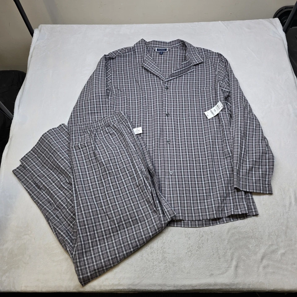 Club Room Plaid Pajama Set Mens 2XL Charcoal Grey 2 Piece Sleepwear $50 NEW - Image 2 of 4