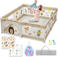 Baby Playpen with Mat - 180 X 200Cm, Baby Fence Play Area, Toddler Fence, Childr