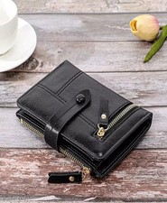 Womens Black Soft Leather Zip Clutch Coin Purse Wallet Ladies Credit Card Holder