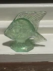 Vintage Signed Fenton Green Iridescent Carnival Glass Sunfish Fish Figurine Chip