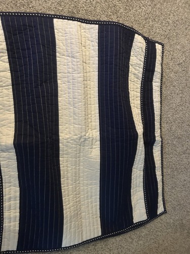 Pottery Barn Kids Sham Case Navy White Bold Stripe Quilted Tie Back. Set Of 2