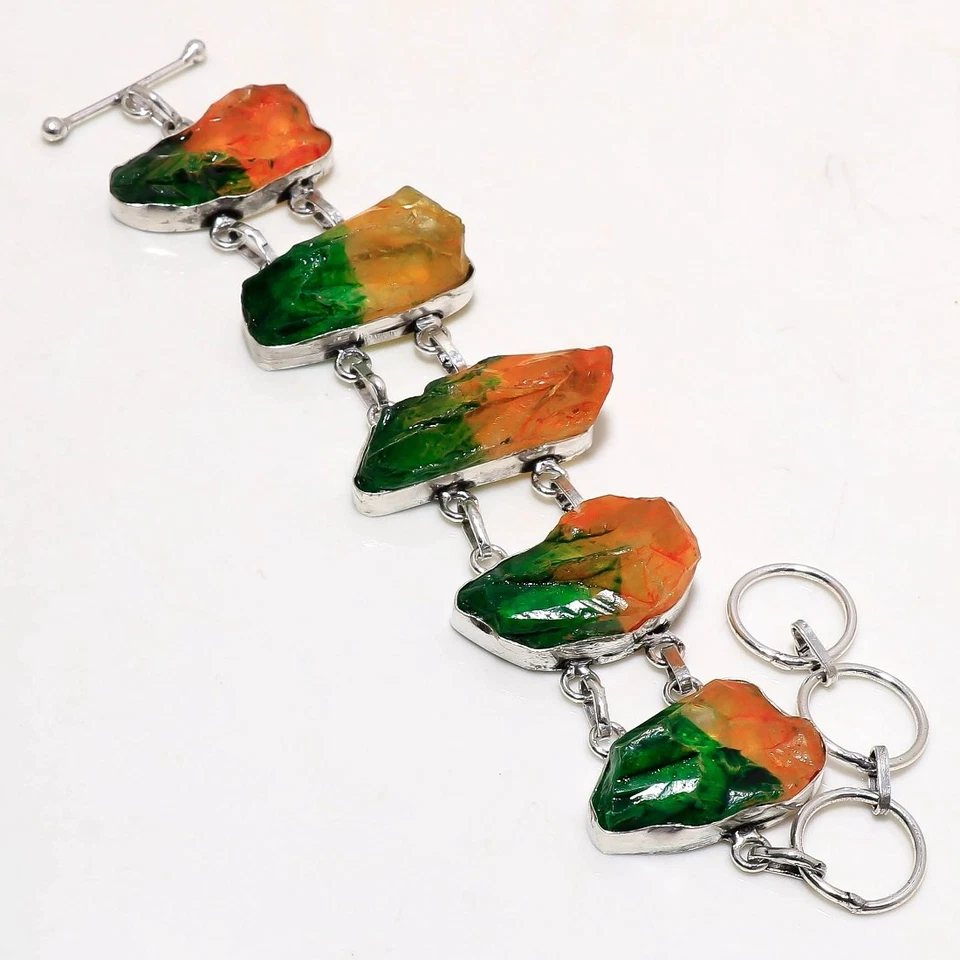 Multi Slice Druzy Gemstone Handmade Unique Design Jewelry Bracelet 7-8" SR 1183 - Image 2 of 4