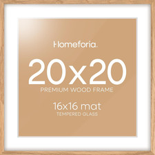 Natural Oak 20x20 Picture Frame with Mat for 16x16 Photos - Tempered Glass
