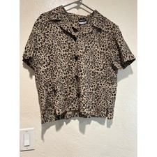 Courtenay Leopard Print Button Down Shirt Womens 18 Brown Black Short Sleeve Top