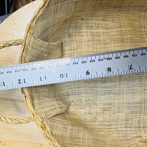 Vintage Woven Straw Basket Handles Veggie Accents Rustic Farmhouse Decor 12in Wi - Picture 9 of 10