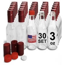 30-3oz Hot Sauce Bottles, Empty Clear Glass Woozy Bottles with Shrink Capsules