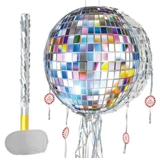Disco Ball Piñata - Pull String Mirror Party Decoration for Adult Birthdays