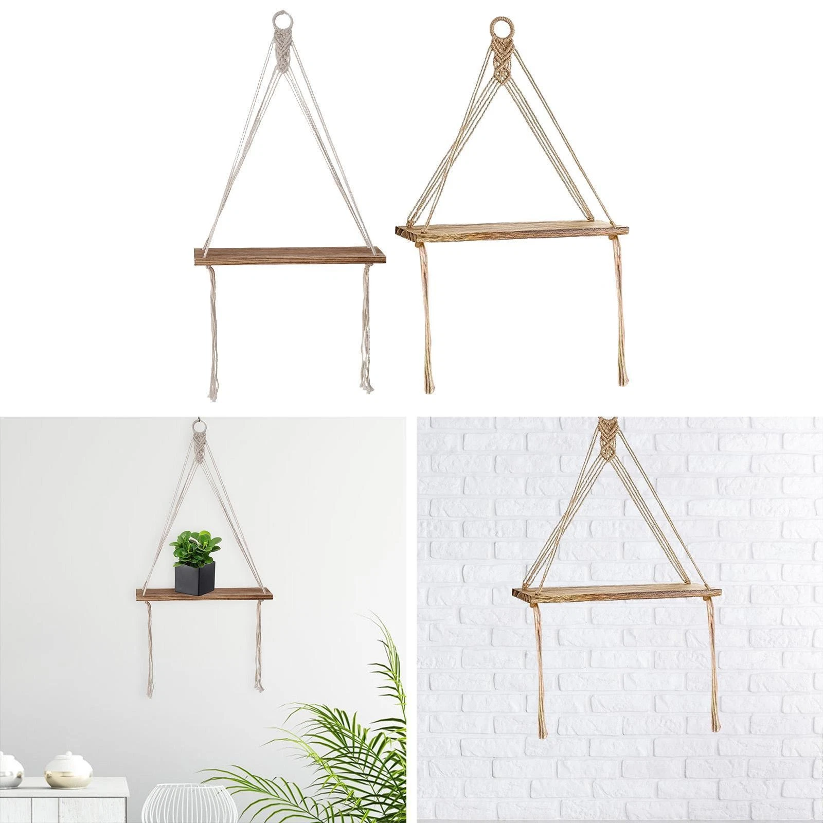 Boho Macrame Wall Hanging Shelf Wooden Display Shelf Creative Easy to Install