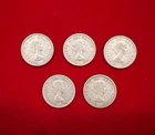 5  Canada 10 Cents, Silver Dimes, Fine Condition 10c