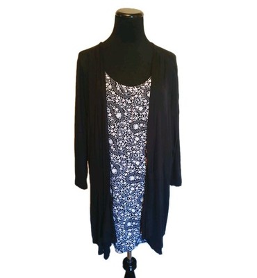 Croft & Barrow Women's Black w/Multicolored Floral Mock 2 Piece Top Plus Size 2X