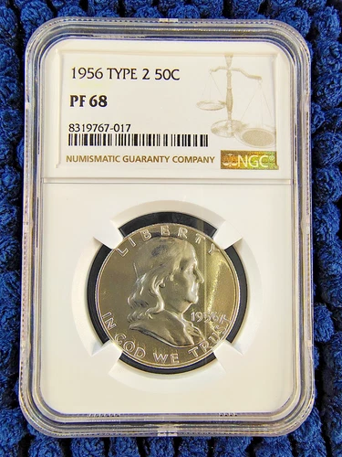 1956 Silver Proof - Type 2 - Franklin Half Dollar - Philadelphia Mint- NGC PF 68